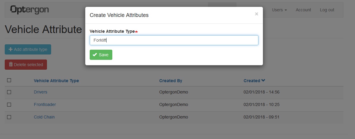Using vehicle attributes to apply delivery constraints to route optimizations
