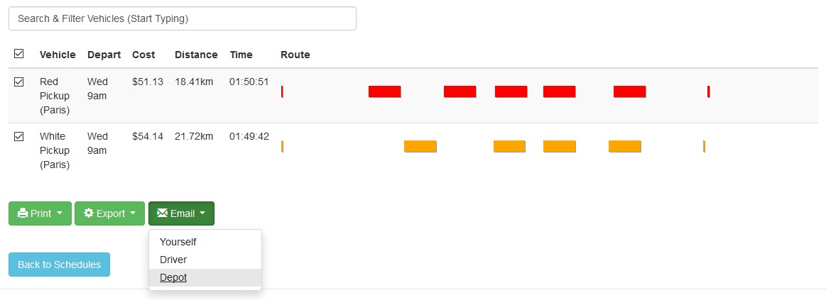 Email a packing manifest to the depot for optimized routes