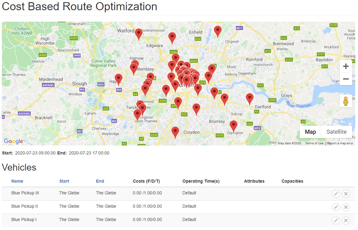 3 vehicle 50 location distance cost based route optimization