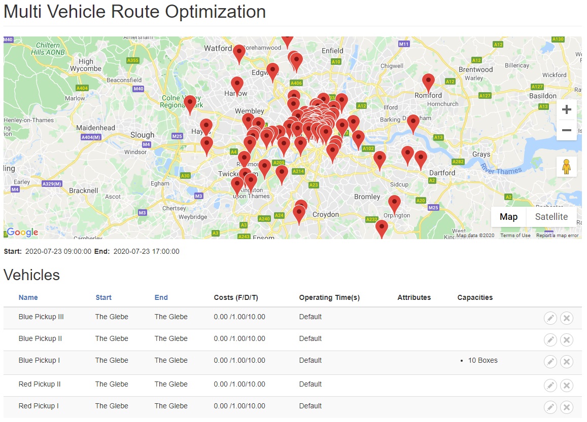 Multi vehicle route optimization for same day deliveries with capacity constraints